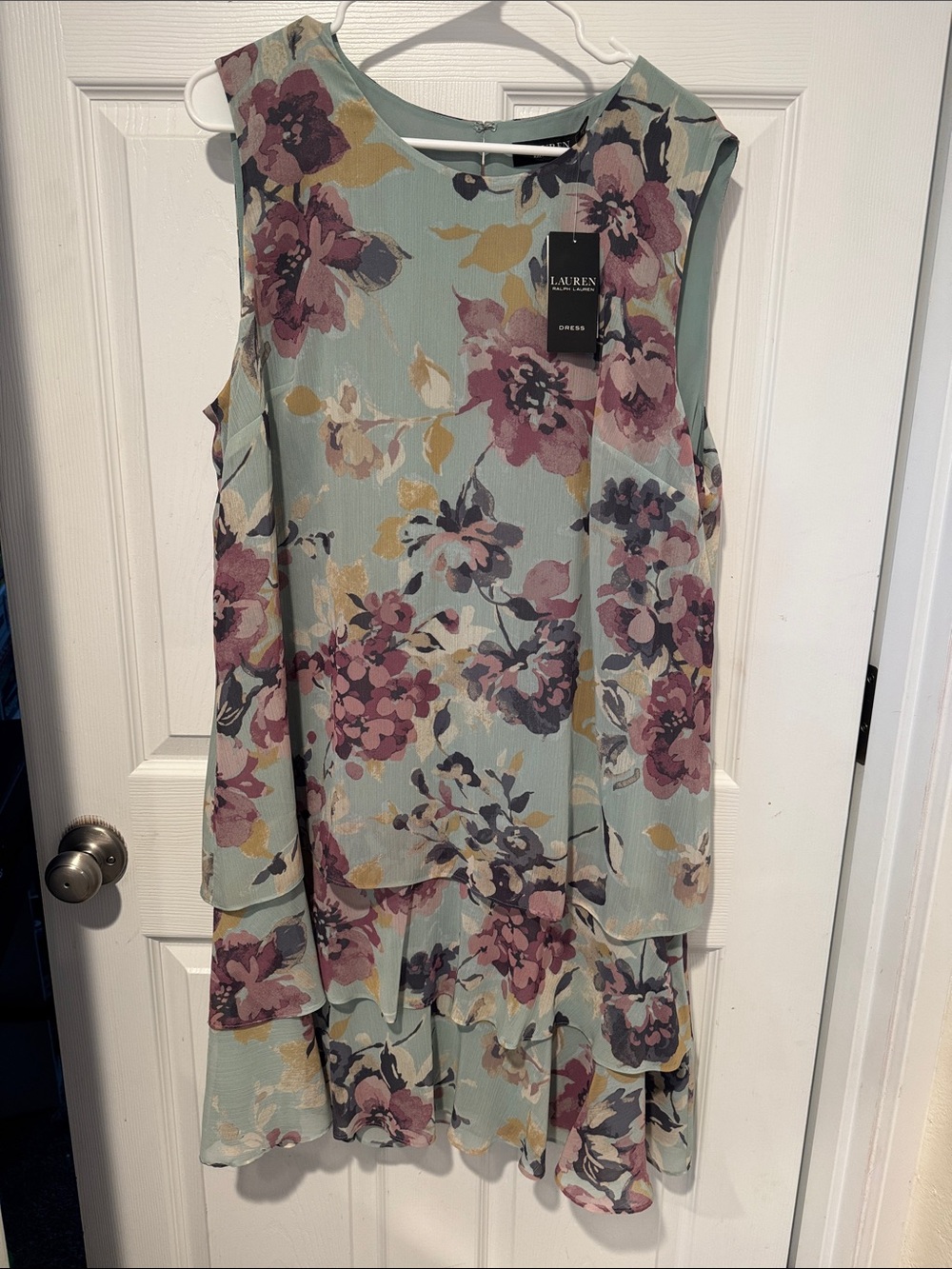 Lauren Ralph Lauren Floral Ruffle Tiered Sleeveless Georgette Shirt Dress NWT 18